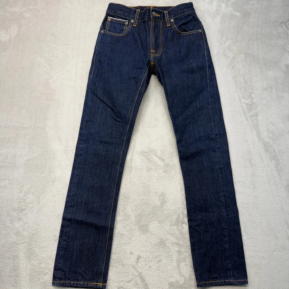 Nudie Jeans Mens 26x30 Blue Thin Finn‎ Dry Flat Selvage Indigo Wash Slim Preppy